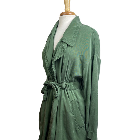 Zara Olive Green Light Weight Trench Coat Duster Jacket Belted Waist Tied - Picture 2 of 15